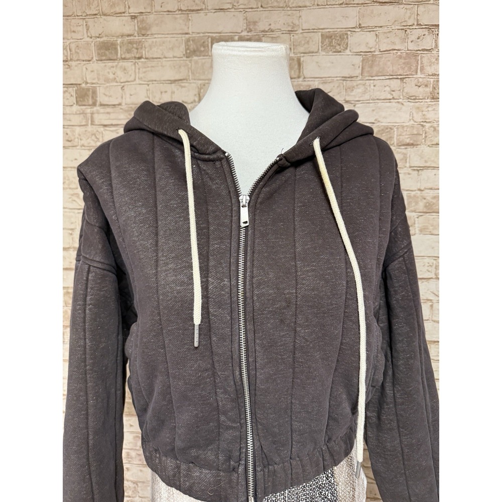 Urban Outfitters Small Brown Quilted Crop Hoodie Full Zip Soft Cozy Streetwear S - Picture 4 of 9